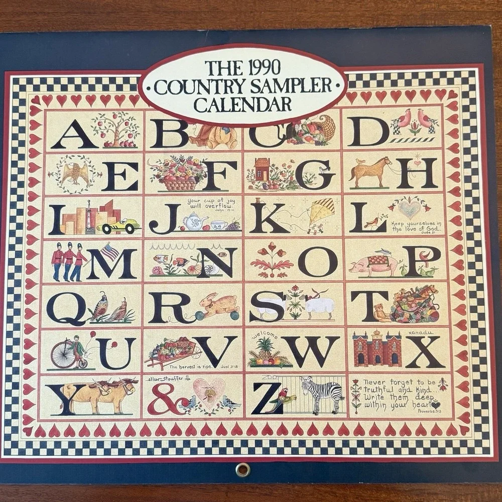 1990‎ Country Sampler Calendar – 12x12 – Folk Art Cottagecore Grannycore